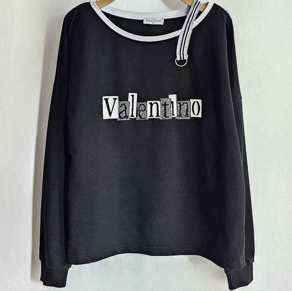 🇮🇹 Valentino Black & White Rhinestone Long Sleeve Top - Picture 9 of 16